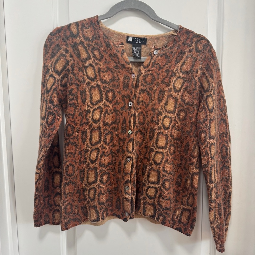 Vintage‎ Carole Little Snakeskin Cardigan Petite Medium Lambswool Angora Sweater